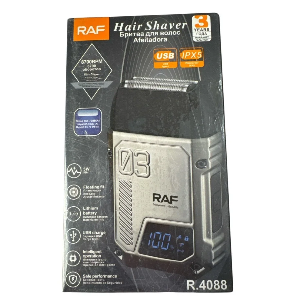 RAF R.4088 Electric Shaver‎ USB-C Waterproof IPX5 LED Display Beard Trimmer NIB